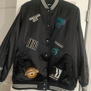 Adidas Black Jacket with Colorful “Girl Power”Patches. XL NWOT